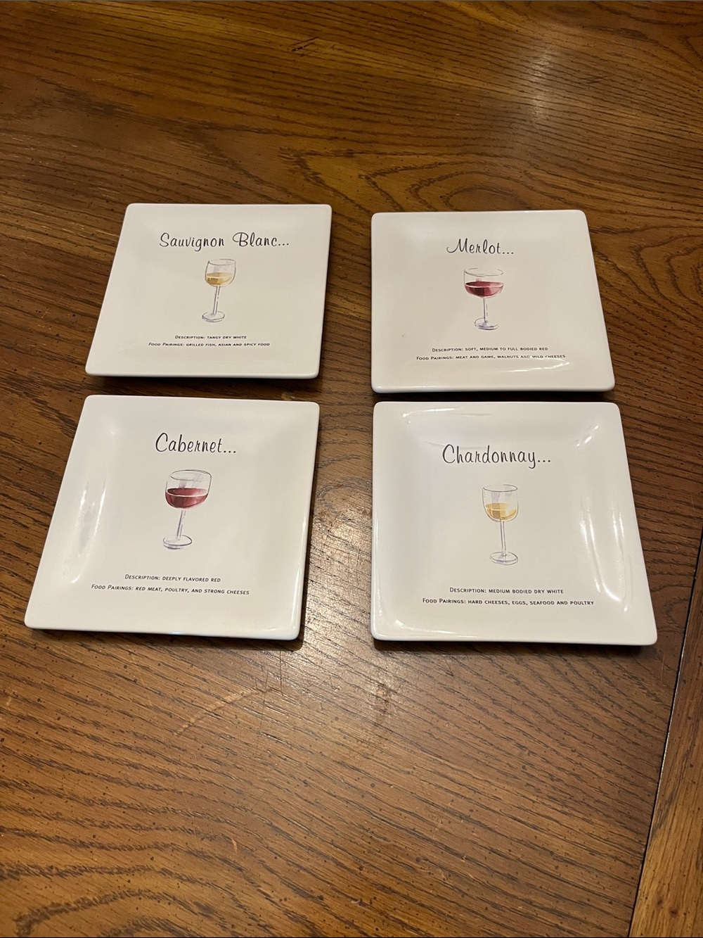 Pottery Barn Wine Glass Square Appetizer Plates Set